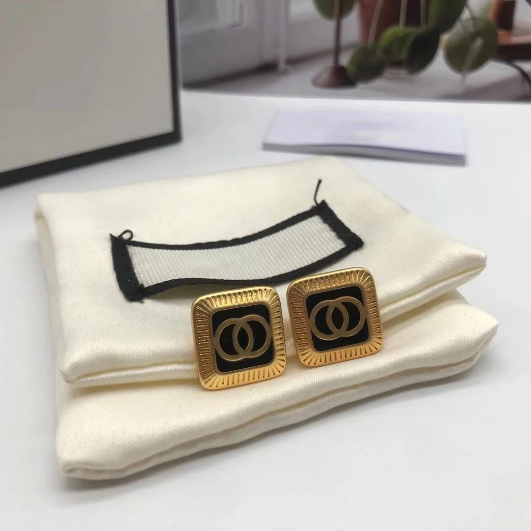 

Original jewelry popular Square Earrings 2021 popular black double-layer Earrings Jewelry S925 standard Sterling Silver free pos