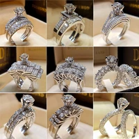 elegant wedding engagement rings set silver color anniversary accessories full shiny cubiz zircon couple rings luxury jewelry