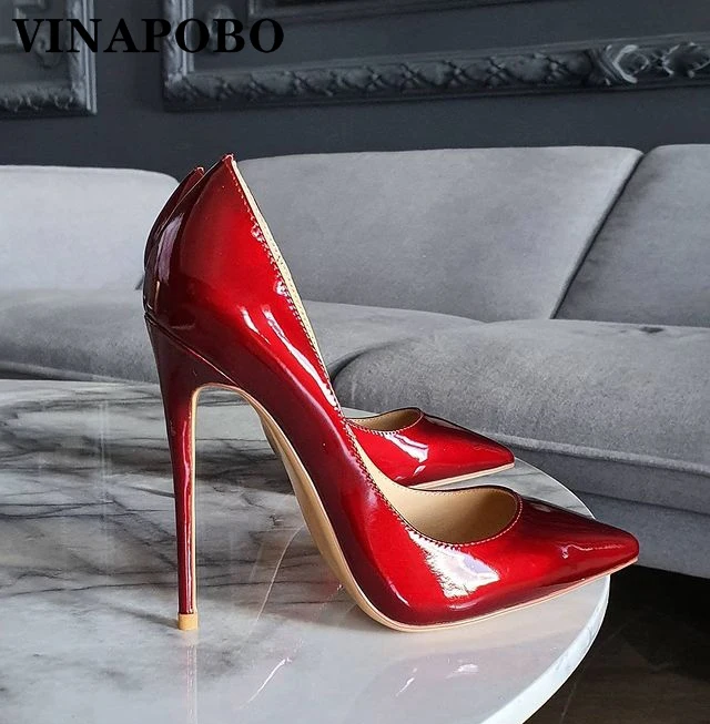 2021 Pumps Brand Women High Heel Shoes Red Shiny Bottom Black/nude Patent Leather Red Wedding Shoes 12cm Thin Heel 35-43