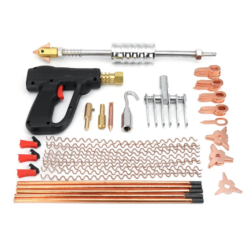Preço 86 Pçs Kit Extrator De Reparação Dent Corpo Do Carro Dispositivo Remoção Reparação Ponto Soldador Parafuso Prisioneiro Mini Máquina De Solda Puxando Martelo Ferramenta Kit
