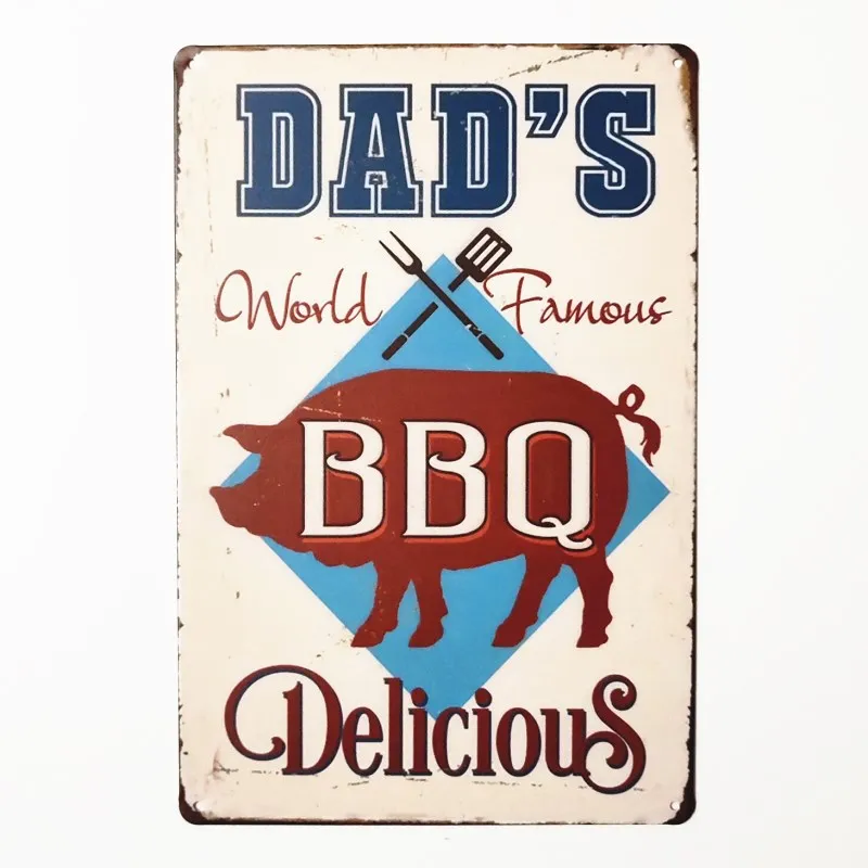 Винтажные металлические вывески плакат тарелка домашний декор 20*30 см DAD'S BBQ