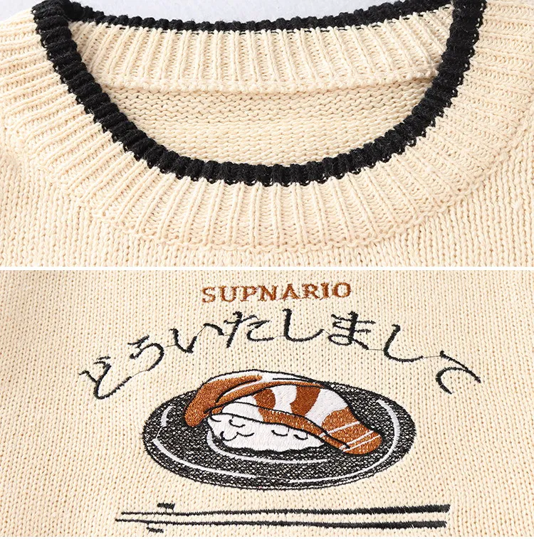 

Autumn Winter ins Trend Embroidery Knit Sweater Pullover O-Neck Loose Men's All-Match Hong Kong Wind Bottoming Shirt