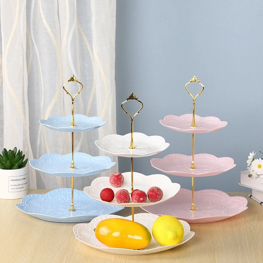 

European Dessert Tray Holiday Birthday Party Decoration 3-layer Fruit Plate Candy Dish Cake Stand Self-help Home Table Display
