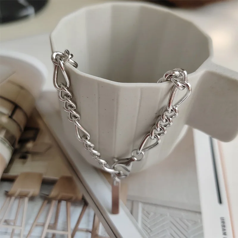 

GHIDBK 925 Sterling Silver Statement Chain Bangle Bracelets Minimalist Hollow Bangles Dainty Handmade Bracelet Fashion Jewelry