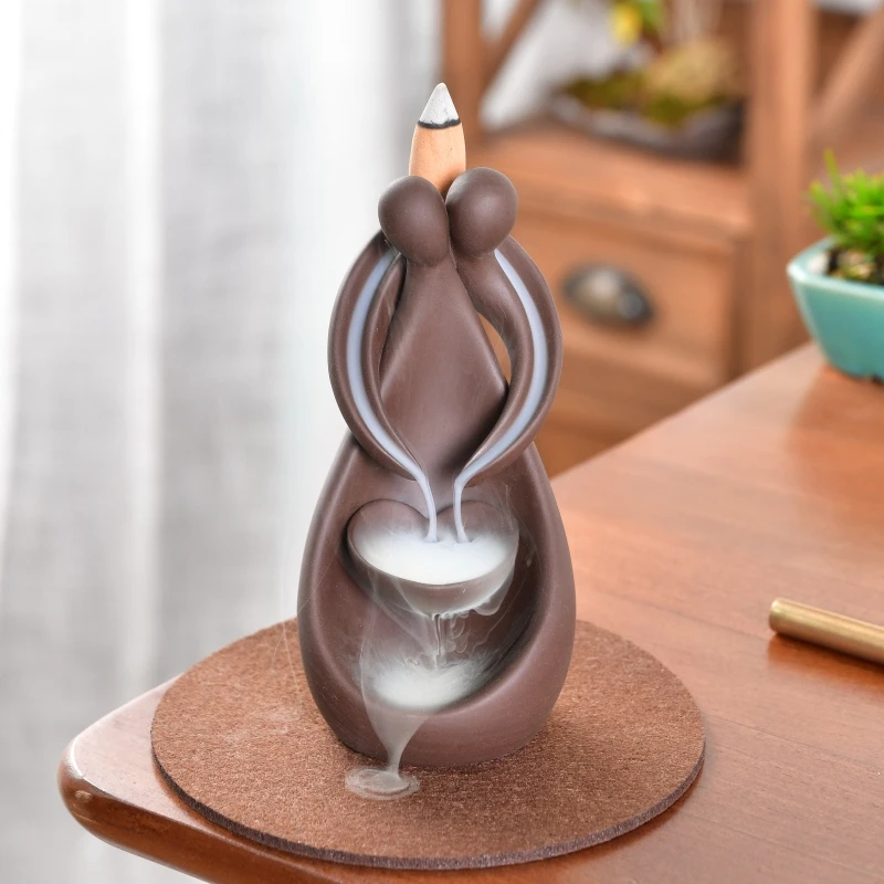 Smoke Waterfall Backflow Incense Burner Creative Couple Hug Censer for Home Bedroom Yoga Room Office Decor Meditation