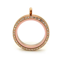 10pcslot 30mm rose gold stainless steel magnetic glass floating memory locket pendant for fashion women jewelry