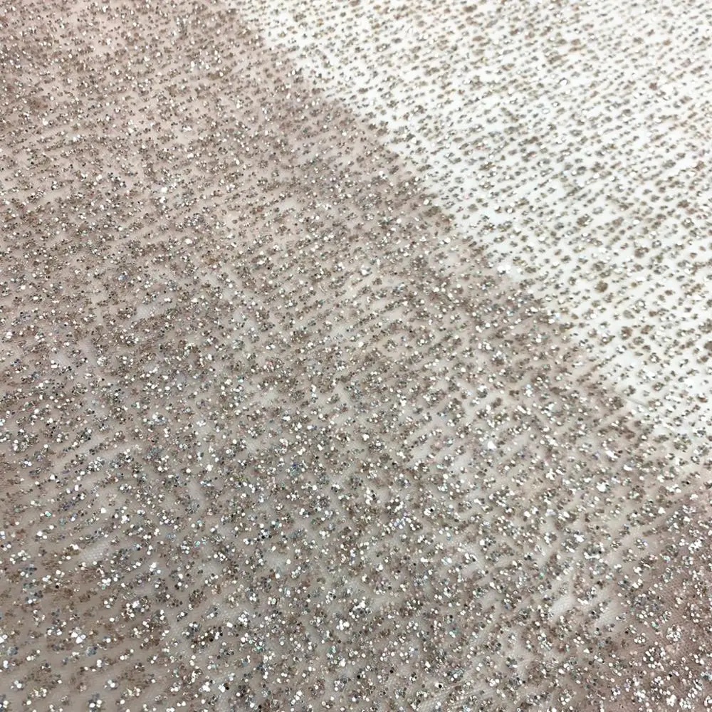 Ткань Тюлевая розовое золото с наклеенными блестками пробы 5 ярдов для вечернего