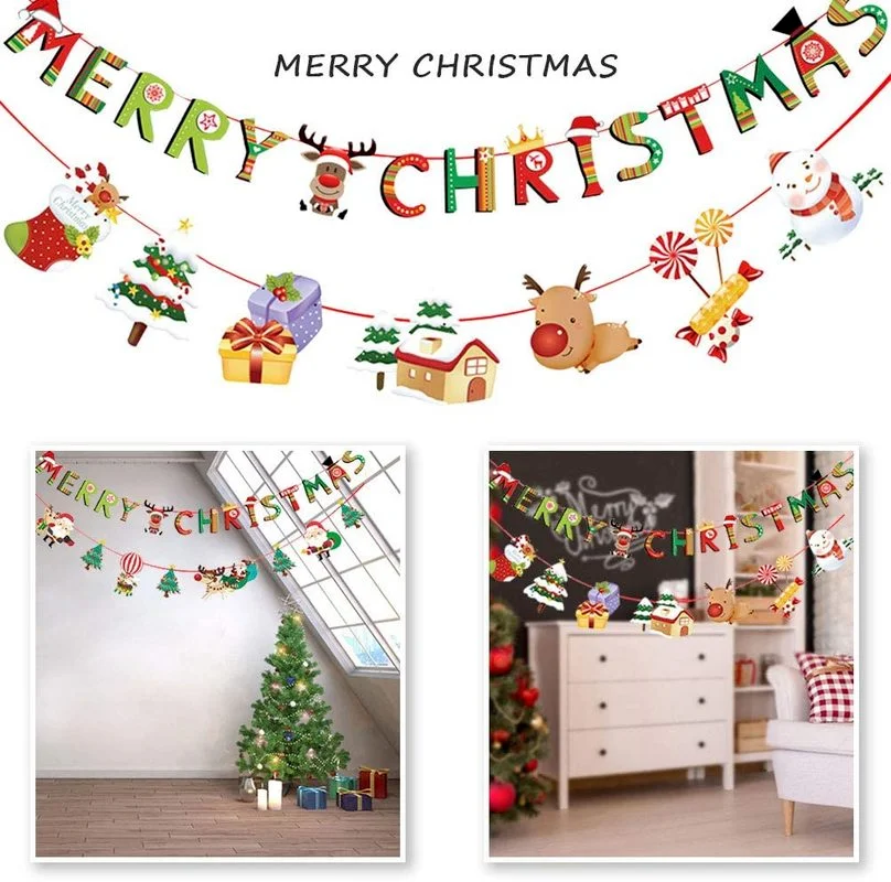 

Разные стильные рождественские подвесные баннеры, венок, Рождественская вечеринка, Санта-Клаус, лось, украшения для носков, новогодние украшения для дома