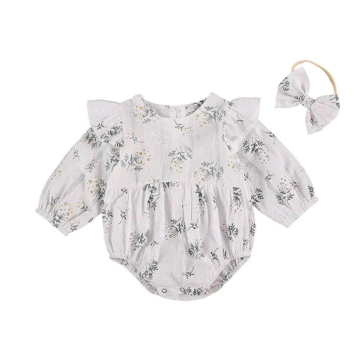 

Newborn Baby Girls Floral Bodysuits Infant Fly Long Sleeve Playsuits Spring Autumn One Piece Casual Jumpsuit with Headband 2020