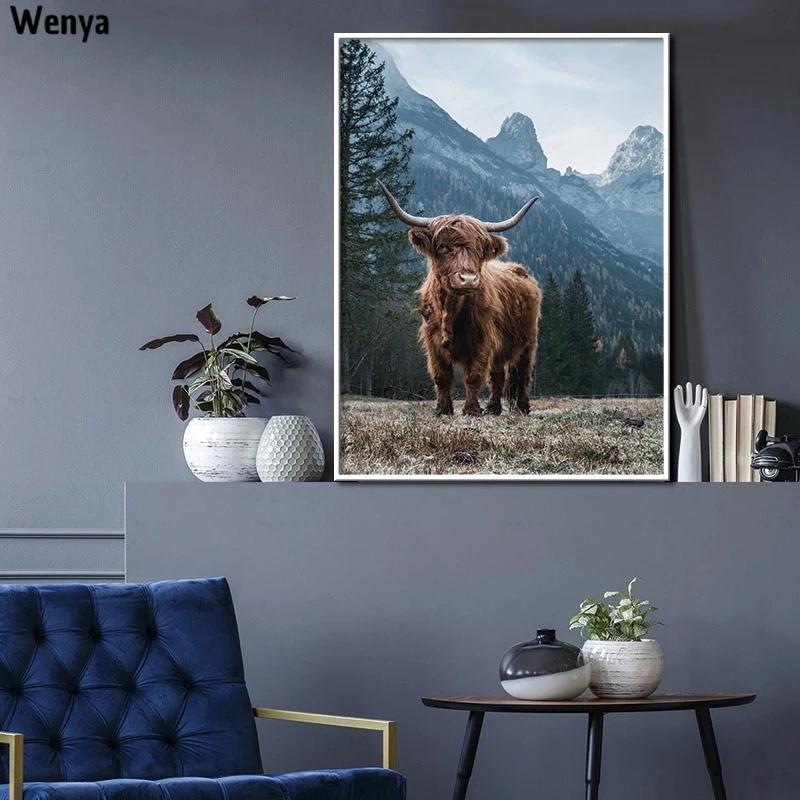 

Harry Style Animal Print Poster Canvas Painting Brown Highland Cow Wall Art Living Room Decoration Picture Home Decoration