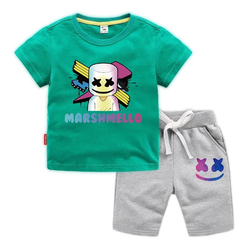 

Boys Marshmello Clothes Girls Pajamas Set Shorts Short Sleeve T-shirt Kids Clothes Summer Causal Sport Baby Girl Clothes
