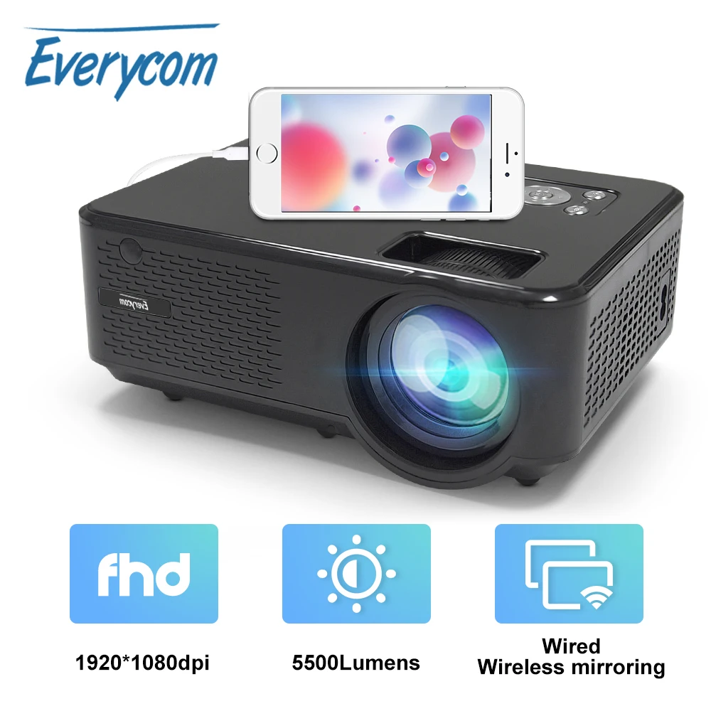 Everycom M8 1080P Мини светодиодный проектор для домашнего кинотеатра Full HD 5500 люмен 5G WIFI мультиэкранный смартфон ЖК-дисплей Pico Movie Beamer