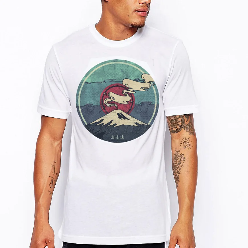 

Personality Japanese Style Mount Fuji Homme for Men Streetwear Tshirt Men Fashion T Shirts Summer White T-shirts