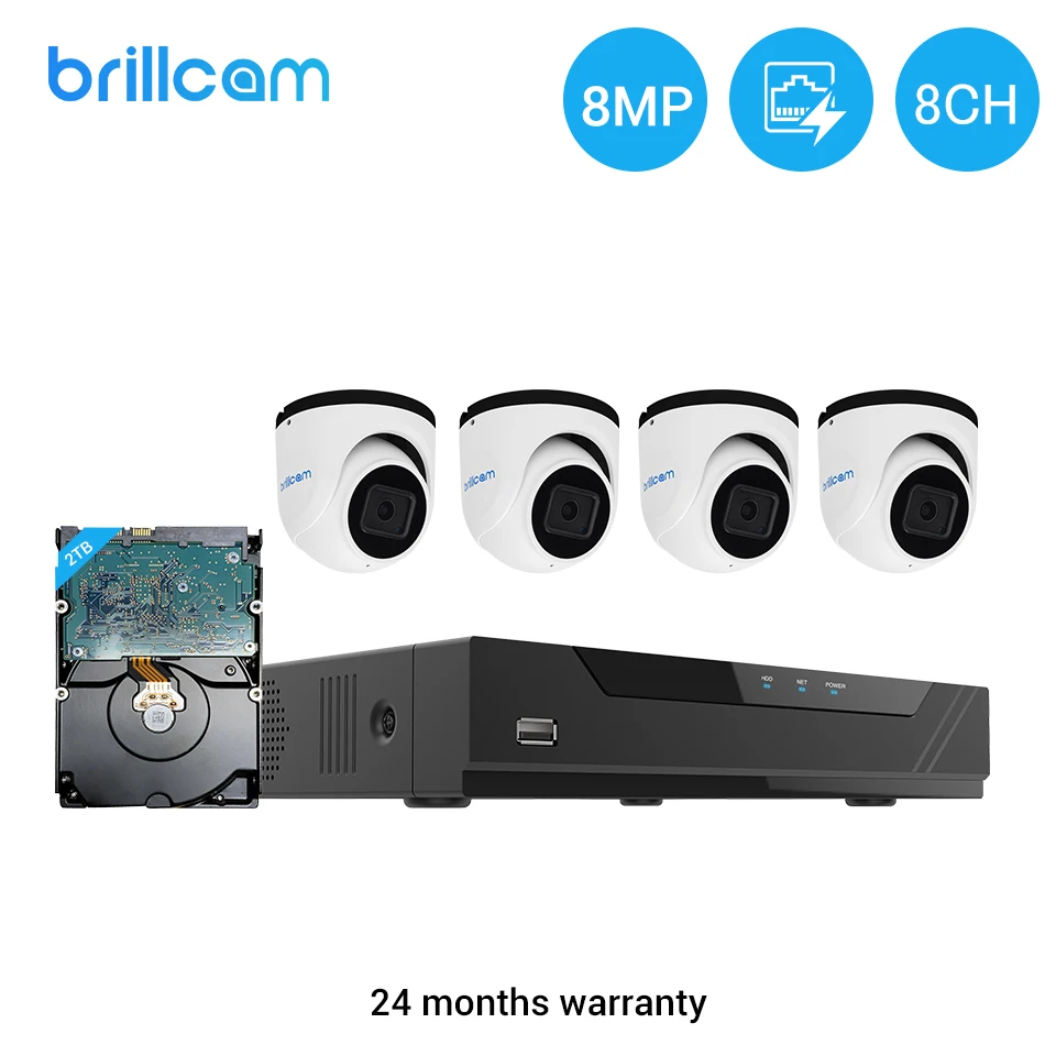 Система видеонаблюдения Brillcam купольная наружная камера безопасности 8 Мп 4K