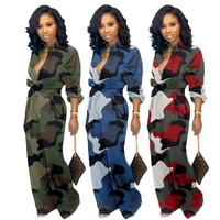 spot 2020 european and american fashion solid color casual hot sale pocket wide leg pants camouflage jumpsuit