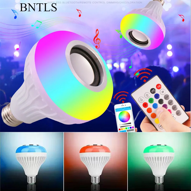 LED 7W E27 Smart RGB RGBW Wireless Bluetooth Speaker Bulb Music Playing Dimmable LED Bulb Light with 24 Keys Remote Controller