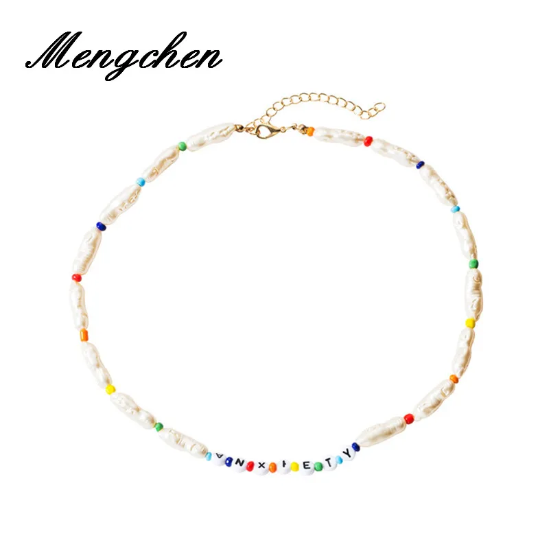 Богемное ожерелье из натурального камня ручной работы с буквами беспокойства