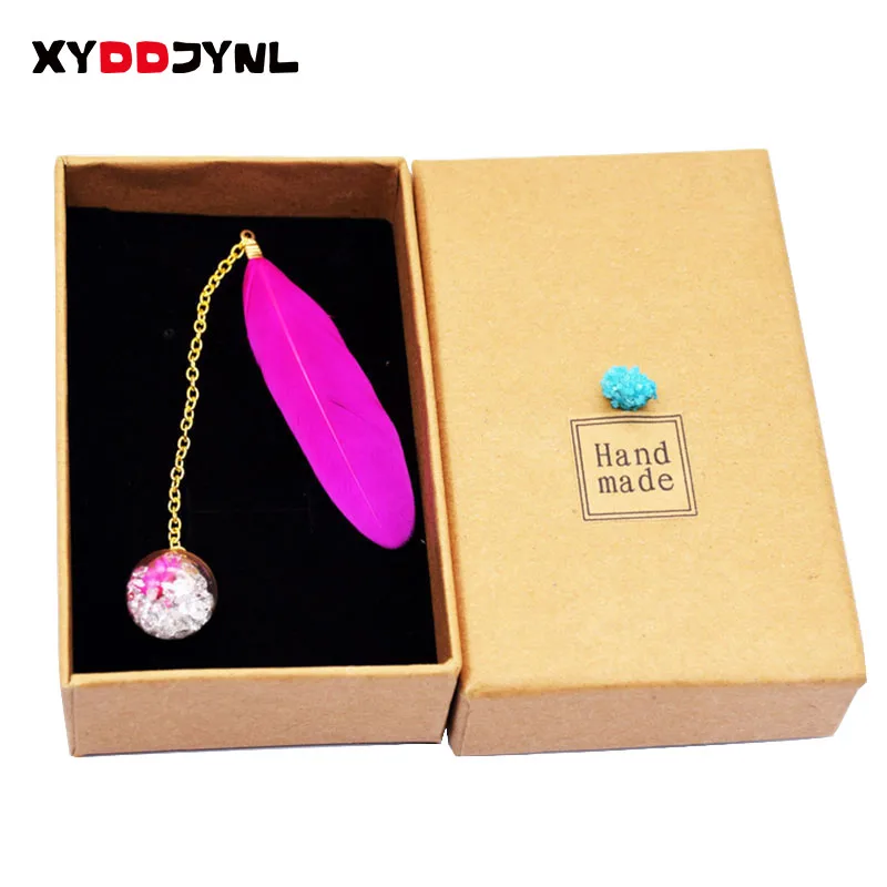 

1 Pcs Boxed Colorful Feather Glass Ball Bookmark Retro Cute Book Markers Kawaii Stationery School Office Supplies Teacher Gift
