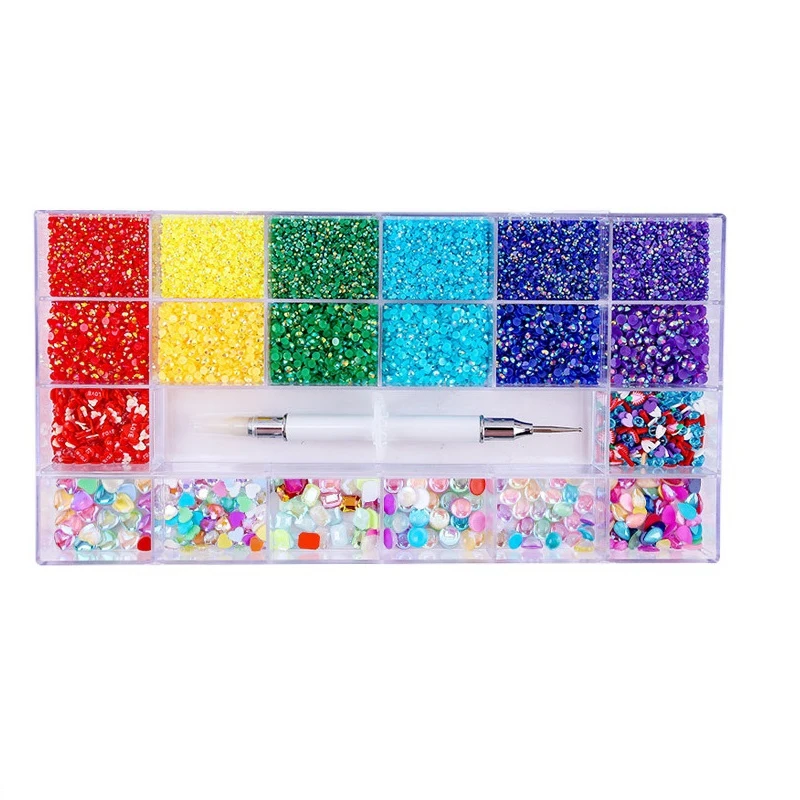 

Resin Rhinestones Soft Clay Flakes Special-Shaped Set Rainbow AB with Drill Pen Nails Accessories Creative Decorations
