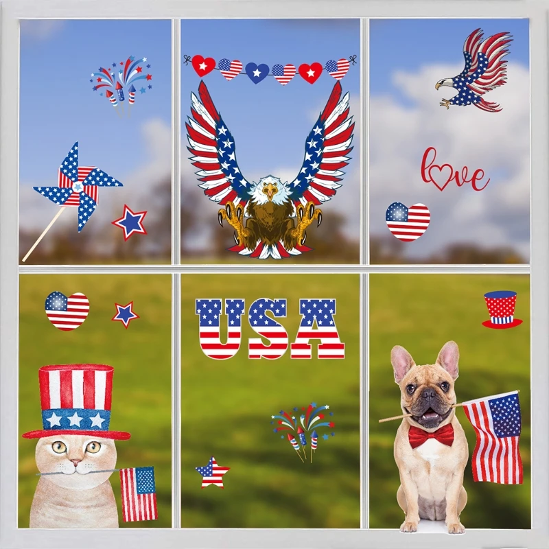 

1 Set Independence Day Static Stickers Window Decals Notebook Cup Car Gift Bag Sticker Decorations