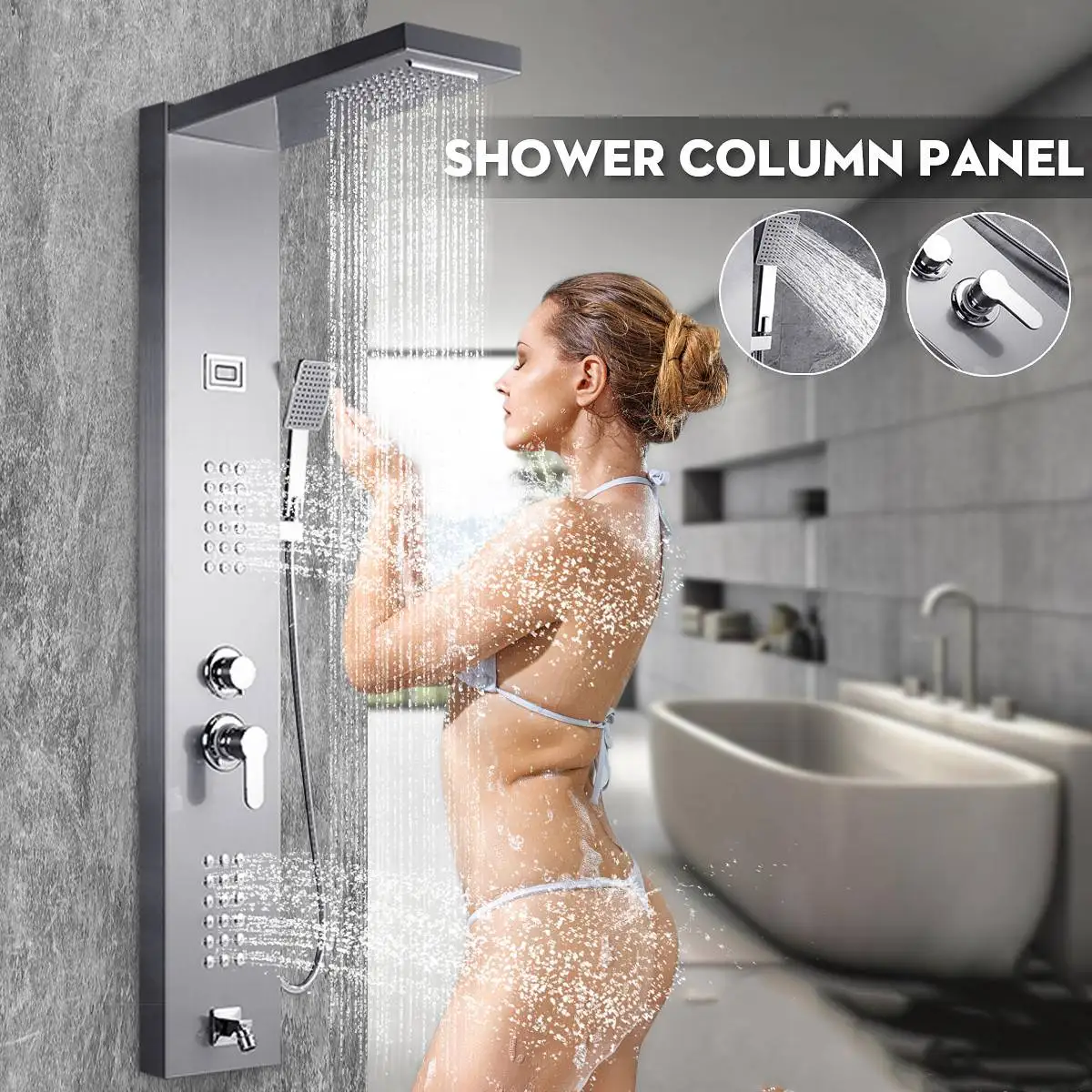 Душевая колонна термостатическая душевая без резервуара из матового никеля с