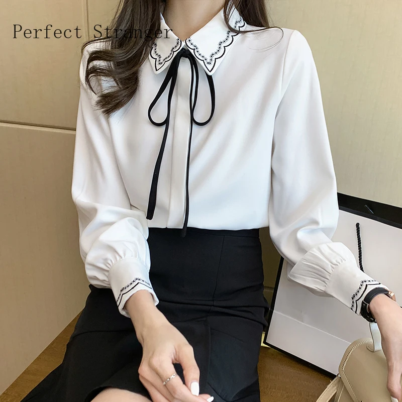 

2021 Spring Autumn New Arrival Hot Sale Turn-down Collar Long Sleeve Women Chiffon Blouse High Quality