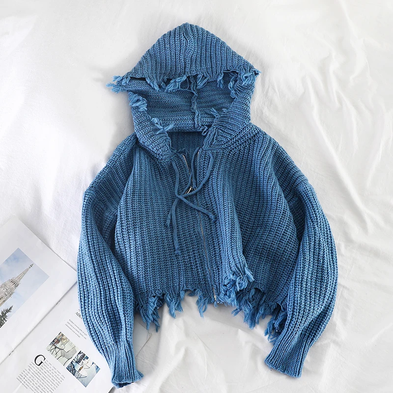 Mooirue осенний необычный свитер с капюшоном Женский длинный рукав на молнии