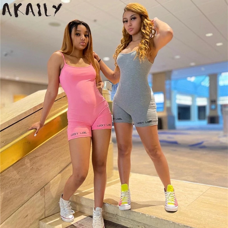 

Уличная одежда Akaily, черный комбинезон с буквенным принтом, женский летний короткий Облегающий комбинезон без рукавов на бретелях, Женский о...