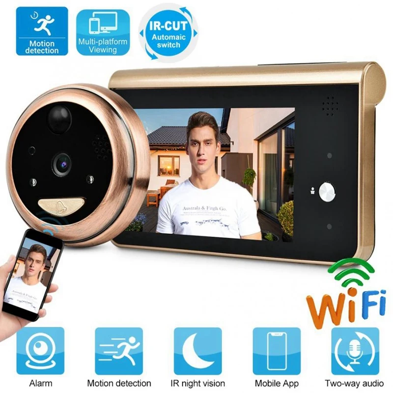 FFYY-4.3 дюймов монитор видео глазок Wifi дверной Звонок камера PIR детектор движения беспроводной домофон дверной звонок