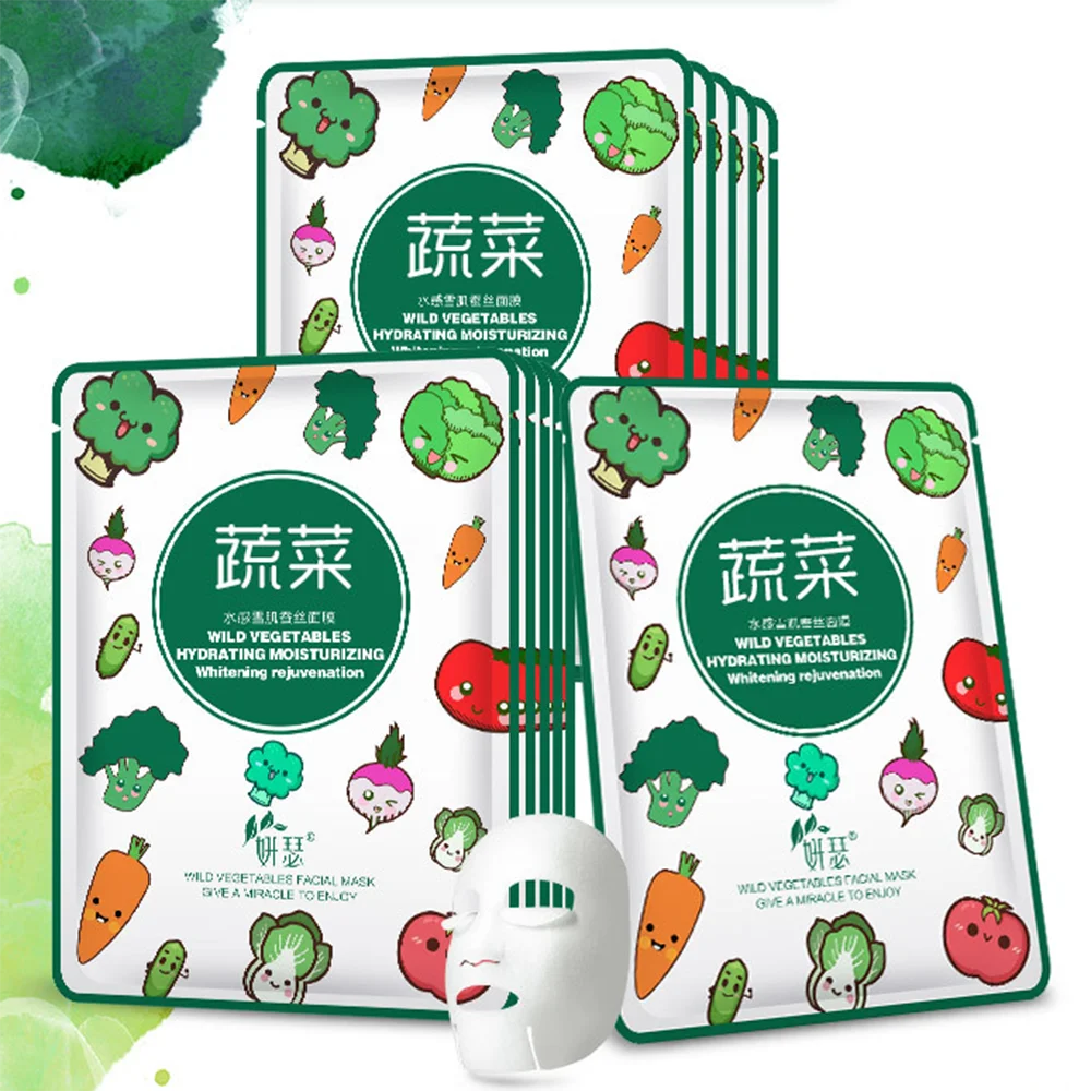 

10 Pieces Vegetables Silk Facial Mask Anti-Aging Moisturizing Skin care Oil-control Whitening Shrink pores Repairs Face masks