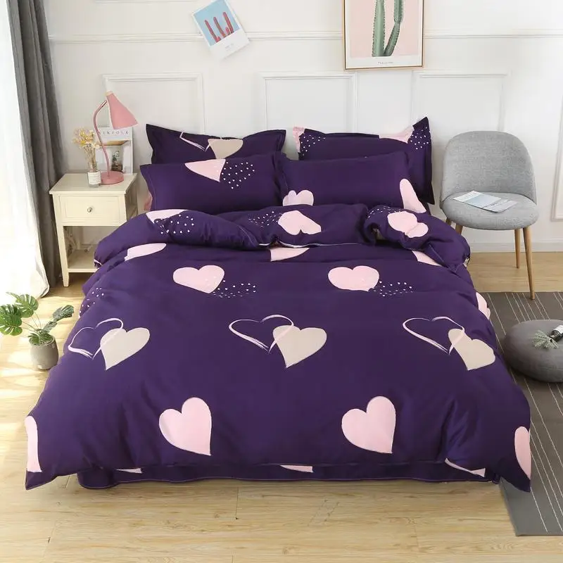 

58 домашний текстиль сердце фиолетовый пододеяльник узор простыня наволочка для девочек пижама-комбинезон для детей, Комплект постельного ...