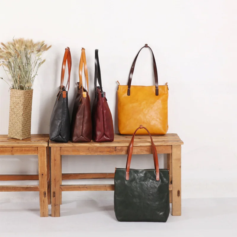 

2020 new manual vegetable tanning leather vertical one shoulder handbag