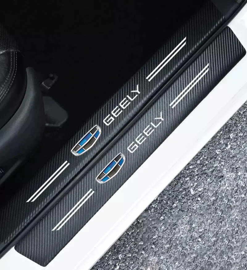 

4pc Carbon fiber stripe Door Sill Decals Scratches Resistant car Stickers For GEELY atlas coolray BO RUI CK Saloon EMGRAND ec7