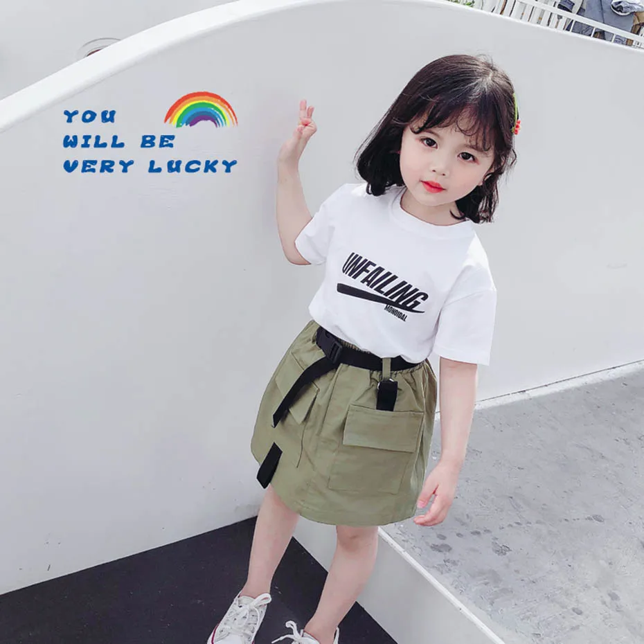 Летняя одежда для девочек футболка + шорты 2 шт. одежда-карго Повседневная