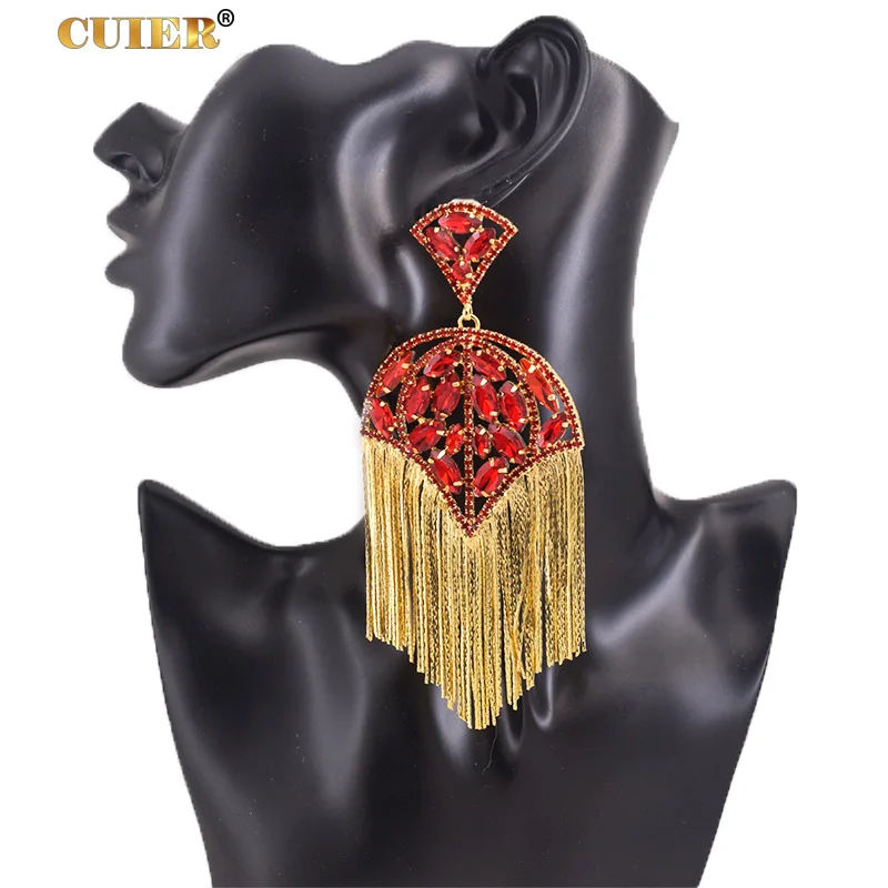 

CUIER 5.1" Sparkly Golden Metal Tassel Female Earrings Flexible Hanging Umbrella Jewelry Big size women Trendy show Accessories