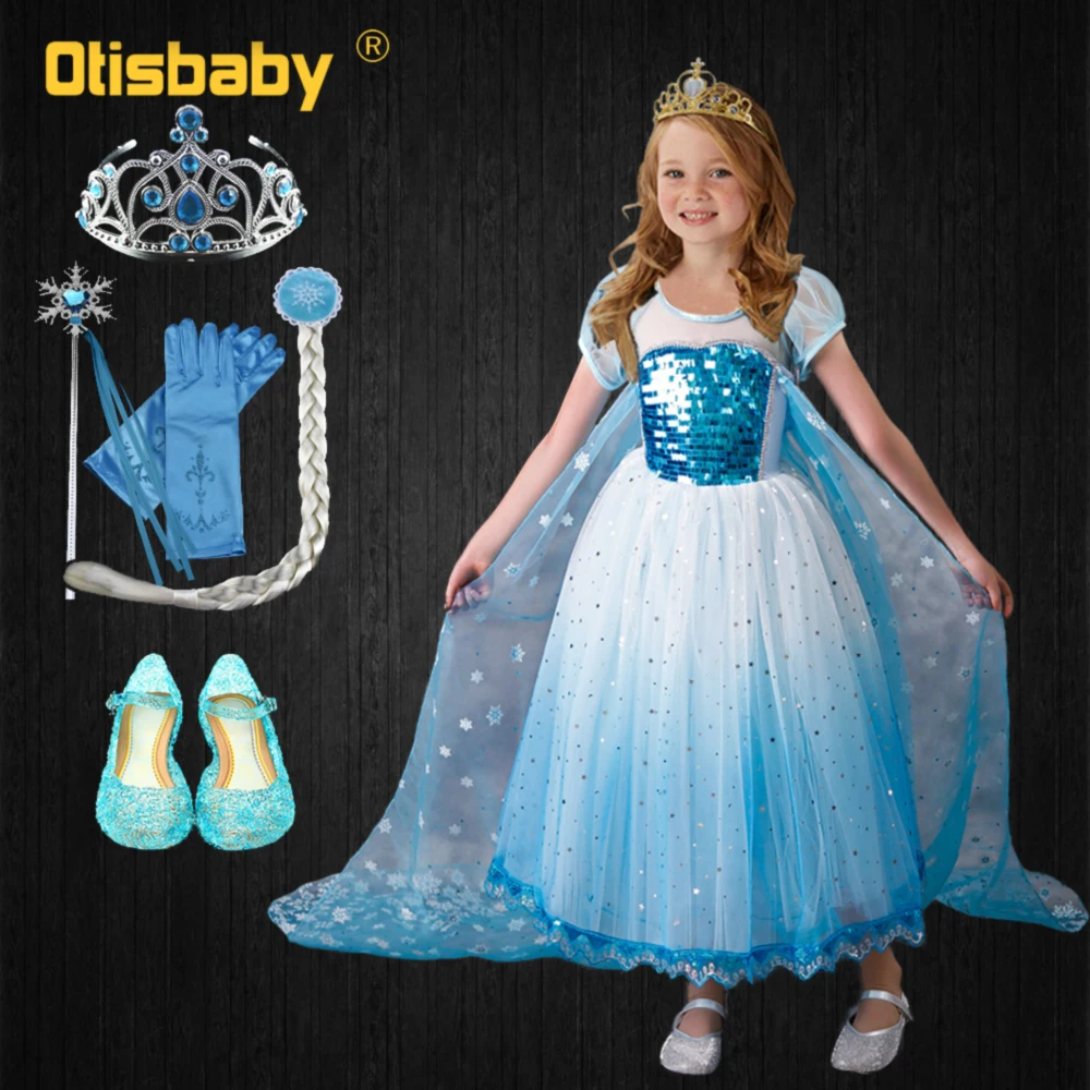 Рождественское платье для младенцев Эльзы накидка со снежинками карнавальный