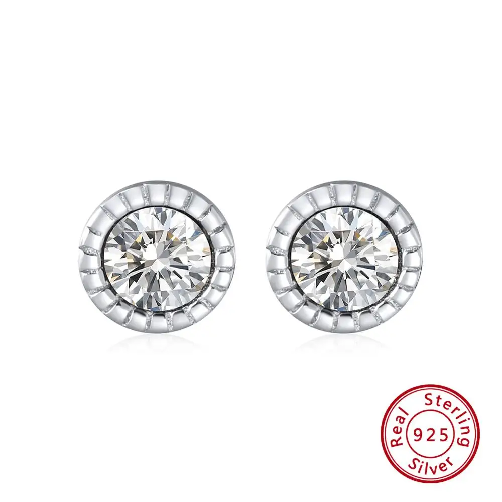 White Zircon Effie queen, настоящее 925 пробы, серебряные серьги-гвоздики, 4 цвета, циркон, 5 мм, круглые женские серьги, красочные, модные ювелирные изделия BE119 - Цвет камня: White Zircon