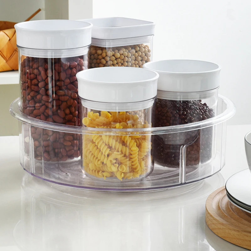 

360 Degrees Rotating Storage Shelf Clear Kitchen Condiment Bottle Organizer Detachable Bathroom Cosmetics Container Rack L66