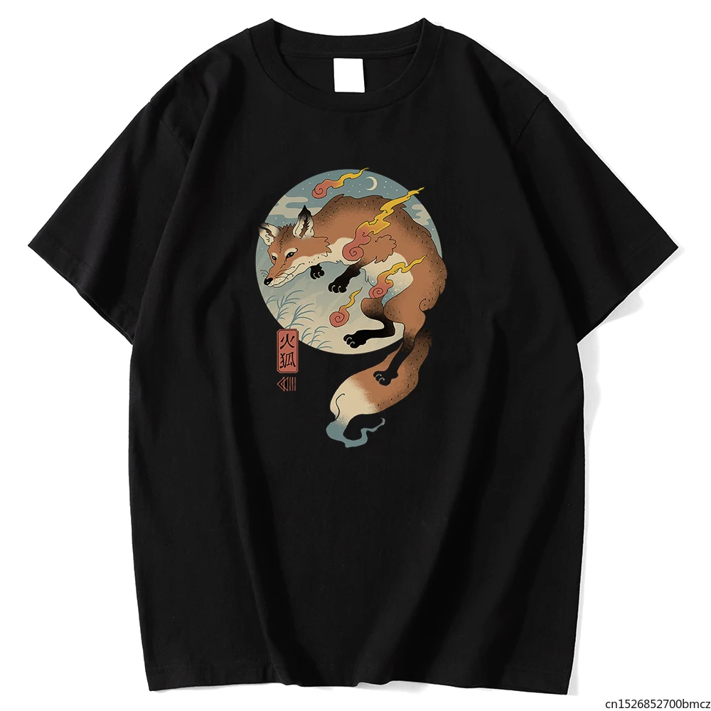 

Fire Fox Ukiyoe Cartoons Printing WoWomen Tshirts Street Fit T-Shirts Sport High Quality Crewneck Women's Short Sleeve