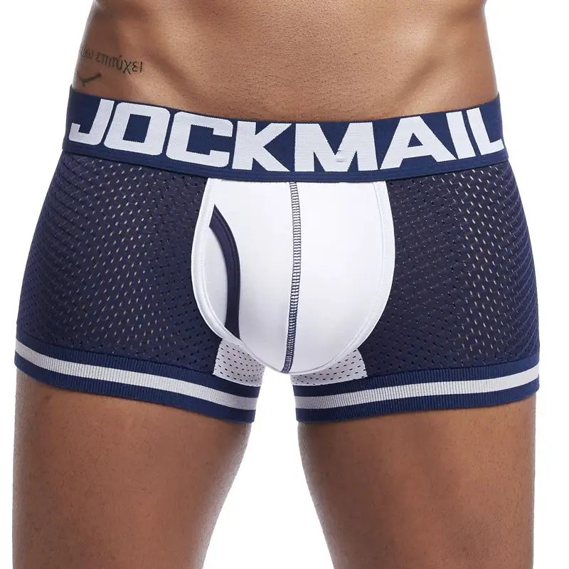 JOCKMAIL, фирменное Мужское нижнее белье, боксеры, трусы, сетчатые, дышащие, с мешочком для пениса, cueca, боксеры, calzoncillos hombre, трусы для сна - Цвет: DARK BLUE