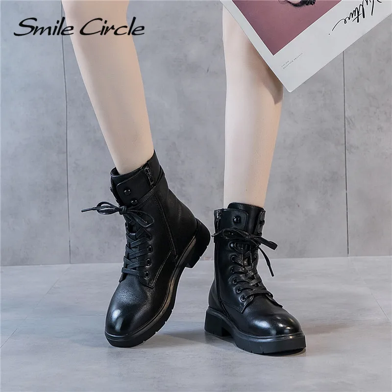Женские осенние ботинки Smile Circle зимние мотоциклетные с закругленным носком на