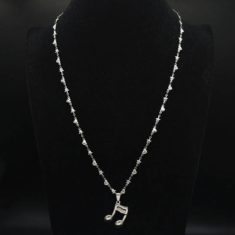 

Fashion Note Stainless Steel Long Necklaces for Women Silver Color Necklaces & Pendants Jewelry collar largo mujer N1905305