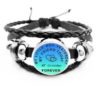 2020 i love mom and dad uncle aunt grandpa grandma bracelet charm glass cabochon black leather woven snap bracelet jewelry gift