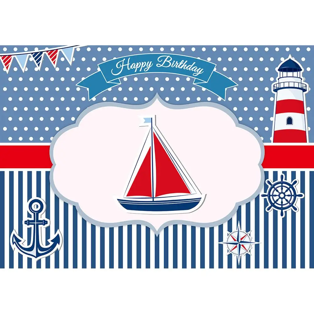 Sailboat Boat Nautical Theme Birthday Party Banner Backgrounds Newborn Boy Children Vinyl Photography Backdrop Photo Studio Prop