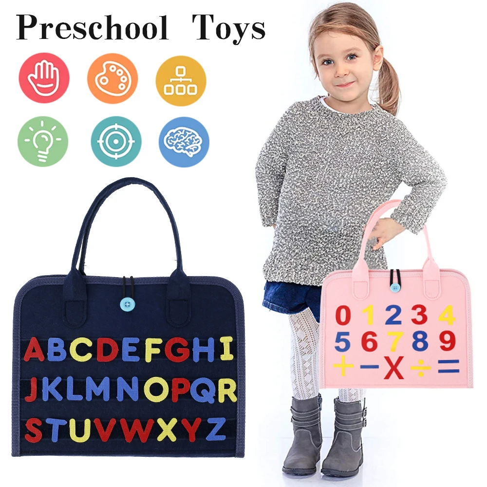 

Toddler Felt Busy Board Montessori Sensory Activity Board Educational Toys Set with Buckles Purse Zipper Stickers Boys Girls