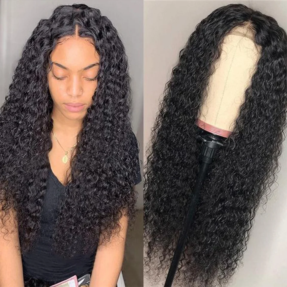 

4x4 Lace Closure Wigs High Quality Remy Human Hair Wig Jerry Curly Wave Natural Color 150% 180% Density Transparent Wig