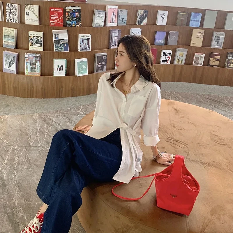 

Street Style Solid Color Women Blouse Shirt Cotton Long Sleeve Button irregular Ladies Shirts 2021 Summer Oversize Female Tops