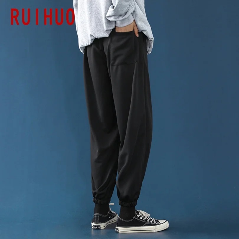 

RUIHUO Solid Pencil Pants Men Japanese Streetwear Trousers Men Pants Joggers Sweatpants Men Clothing Harajuku Hip Hop 2021 M-2XL