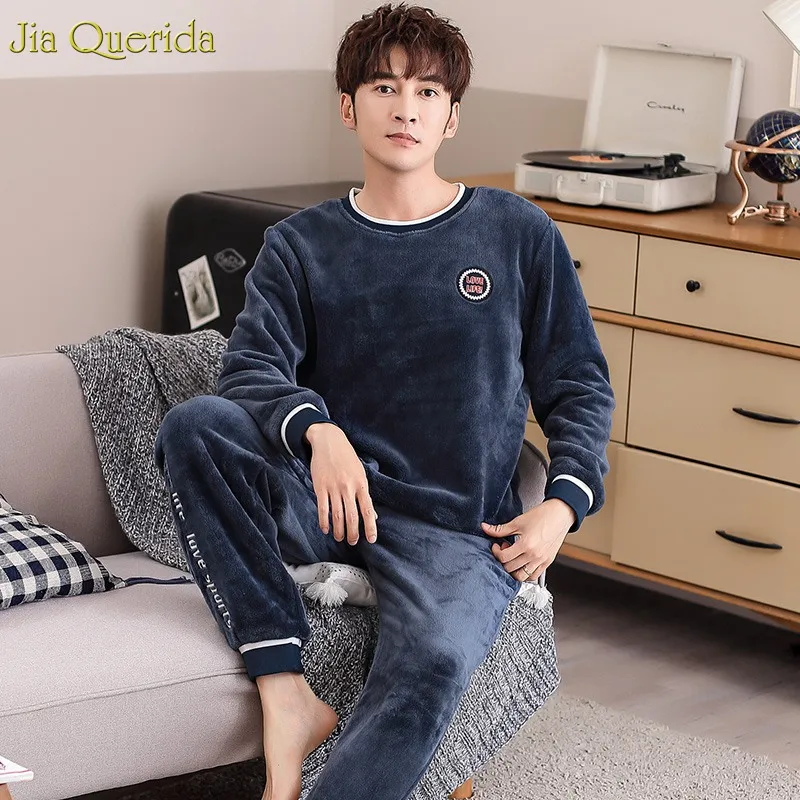 Пижамный комплект фланелевая зимняя роскошная мужская домашняя одежда