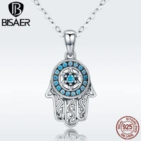authentic 925 sterling silver lucky hamsa hand long necklaces pendants fatima hand necklace women jewelry bijoux collar ecn264